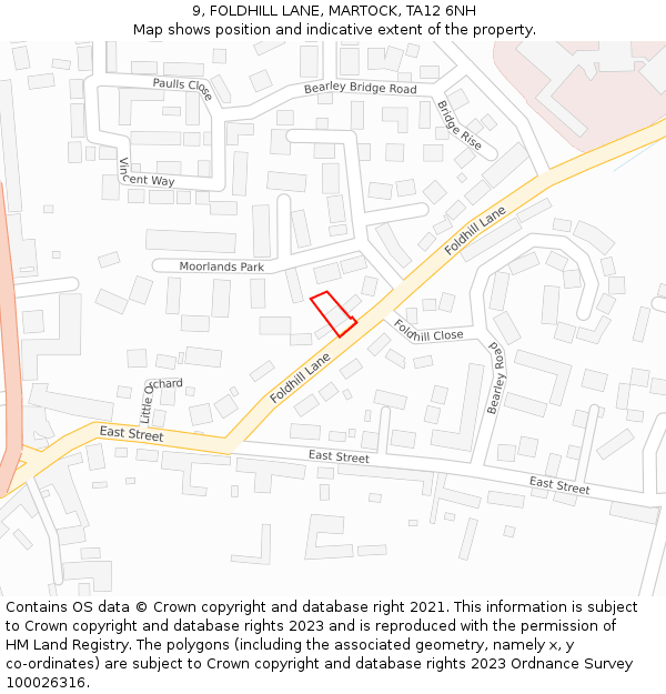 9, FOLDHILL LANE, MARTOCK, TA12 6NH: Location map and indicative extent of plot