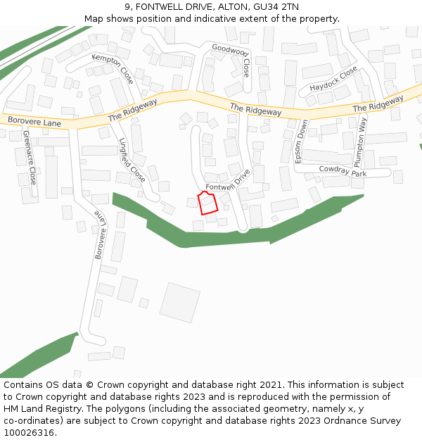 9, FONTWELL DRIVE, ALTON, GU34 2TN: Location map and indicative extent of plot