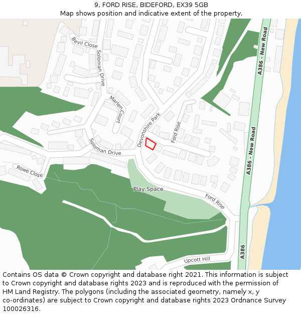 9, FORD RISE, BIDEFORD, EX39 5GB: Location map and indicative extent of plot