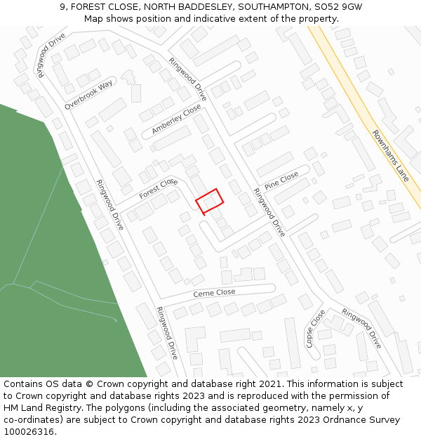 9, FOREST CLOSE, NORTH BADDESLEY, SOUTHAMPTON, SO52 9GW: Location map and indicative extent of plot