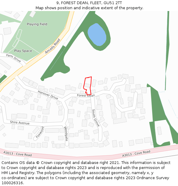 9, FOREST DEAN, FLEET, GU51 2TT: Location map and indicative extent of plot