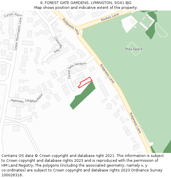 9, FOREST GATE GARDENS, LYMINGTON, SO41 8JG: Location map and indicative extent of plot