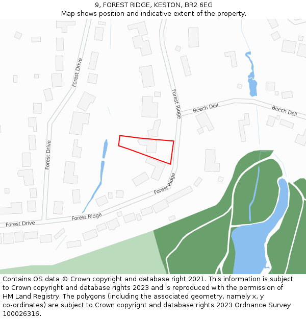 9, FOREST RIDGE, KESTON, BR2 6EG: Location map and indicative extent of plot