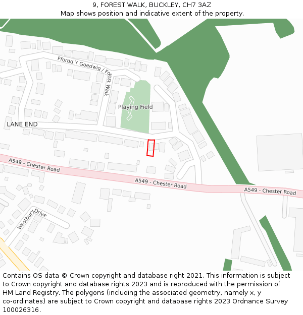 9, FOREST WALK, BUCKLEY, CH7 3AZ: Location map and indicative extent of plot