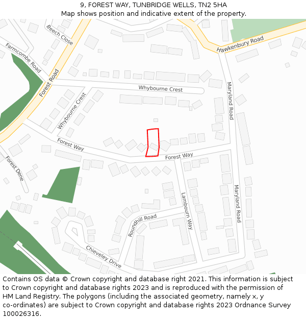 9, FOREST WAY, TUNBRIDGE WELLS, TN2 5HA: Location map and indicative extent of plot