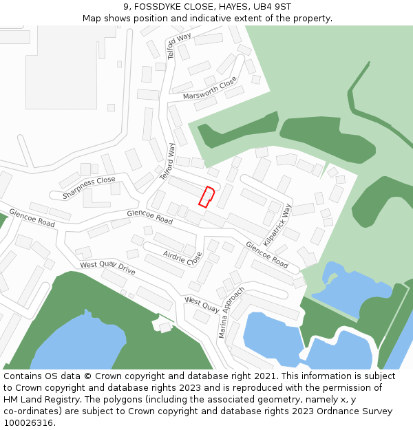 9, FOSSDYKE CLOSE, HAYES, UB4 9ST: Location map and indicative extent of plot