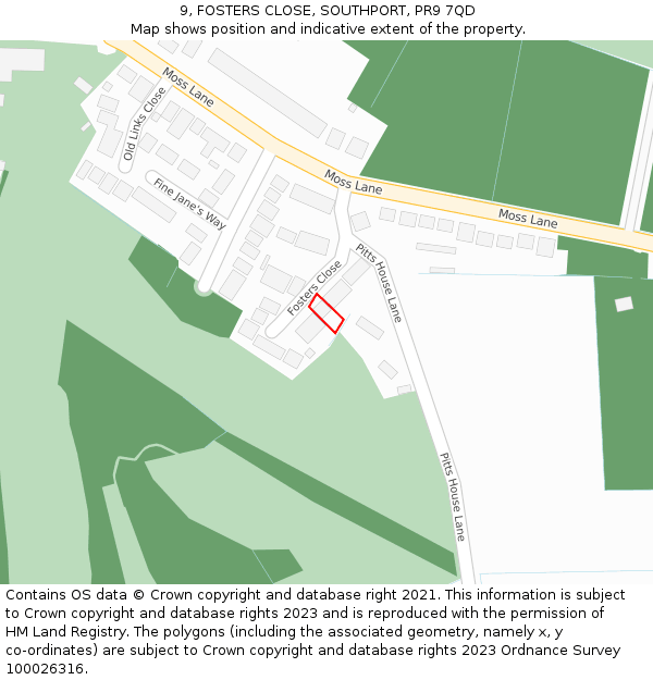 9, FOSTERS CLOSE, SOUTHPORT, PR9 7QD: Location map and indicative extent of plot