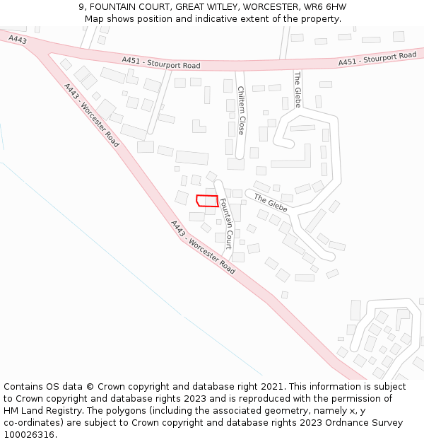 9, FOUNTAIN COURT, GREAT WITLEY, WORCESTER, WR6 6HW: Location map and indicative extent of plot