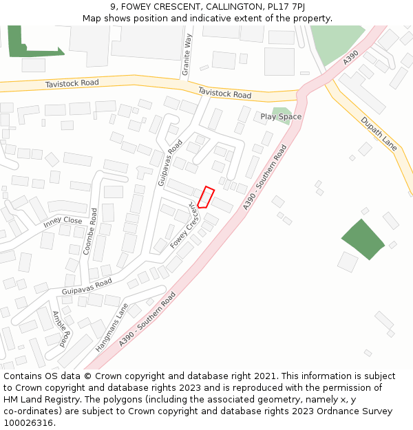 9, FOWEY CRESCENT, CALLINGTON, PL17 7PJ: Location map and indicative extent of plot