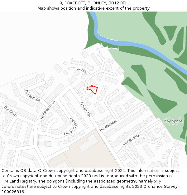 9, FOXCROFT, BURNLEY, BB12 0EH: Location map and indicative extent of plot