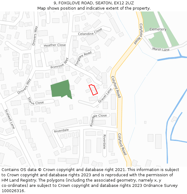 9, FOXGLOVE ROAD, SEATON, EX12 2UZ: Location map and indicative extent of plot