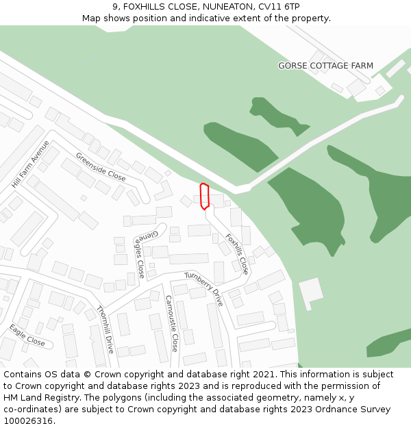 9, FOXHILLS CLOSE, NUNEATON, CV11 6TP: Location map and indicative extent of plot