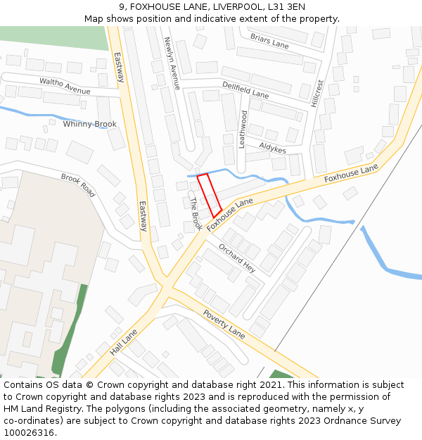9, FOXHOUSE LANE, LIVERPOOL, L31 3EN: Location map and indicative extent of plot