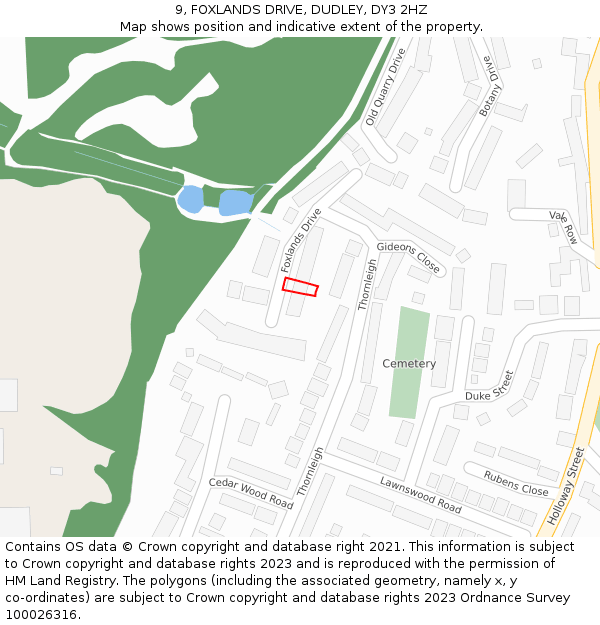 9, FOXLANDS DRIVE, DUDLEY, DY3 2HZ: Location map and indicative extent of plot