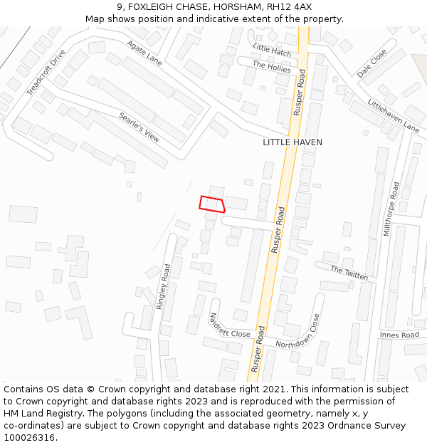 9, FOXLEIGH CHASE, HORSHAM, RH12 4AX: Location map and indicative extent of plot