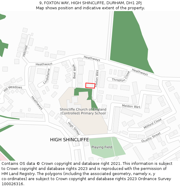 9, FOXTON WAY, HIGH SHINCLIFFE, DURHAM, DH1 2PJ: Location map and indicative extent of plot