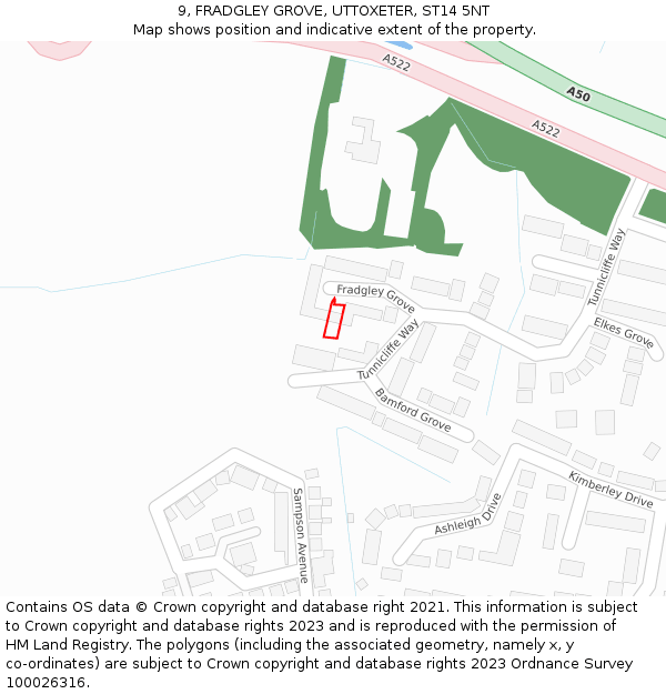 9, FRADGLEY GROVE, UTTOXETER, ST14 5NT: Location map and indicative extent of plot