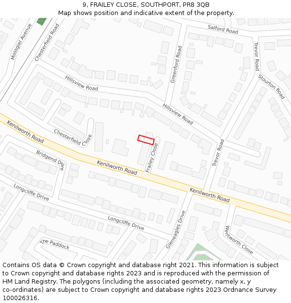 9, FRAILEY CLOSE, SOUTHPORT, PR8 3QB: Location map and indicative extent of plot