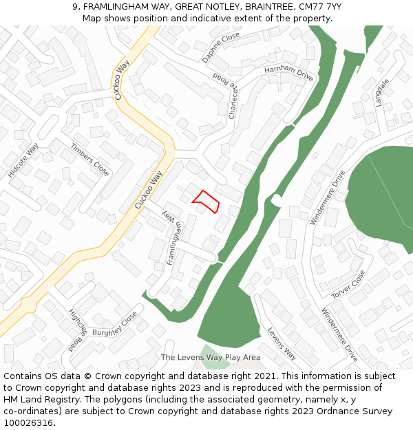 9, FRAMLINGHAM WAY, GREAT NOTLEY, BRAINTREE, CM77 7YY: Location map and indicative extent of plot