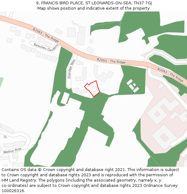 9, FRANCIS BIRD PLACE, ST LEONARDS-ON-SEA, TN37 7GJ: Location map and indicative extent of plot