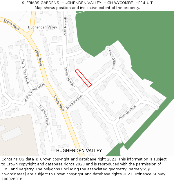 9, FRIARS GARDENS, HUGHENDEN VALLEY, HIGH WYCOMBE, HP14 4LT: Location map and indicative extent of plot