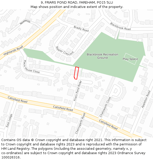 9, FRIARS POND ROAD, FAREHAM, PO15 5LU: Location map and indicative extent of plot