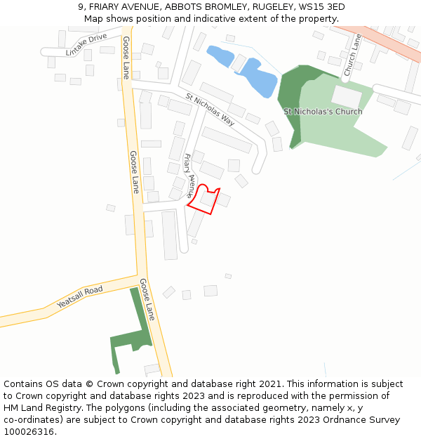 9, FRIARY AVENUE, ABBOTS BROMLEY, RUGELEY, WS15 3ED: Location map and indicative extent of plot