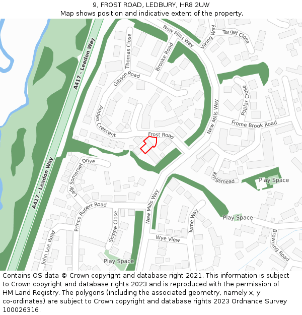 9, FROST ROAD, LEDBURY, HR8 2UW: Location map and indicative extent of plot