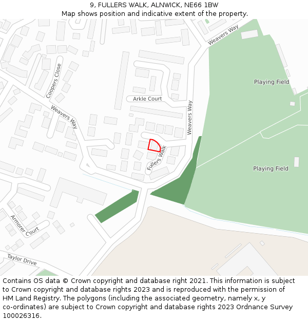 9, FULLERS WALK, ALNWICK, NE66 1BW: Location map and indicative extent of plot