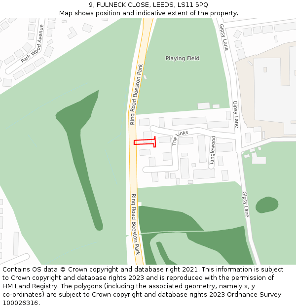 9, FULNECK CLOSE, LEEDS, LS11 5PQ: Location map and indicative extent of plot