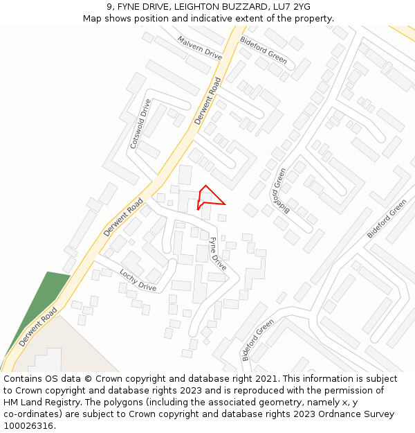 9, FYNE DRIVE, LEIGHTON BUZZARD, LU7 2YG: Location map and indicative extent of plot