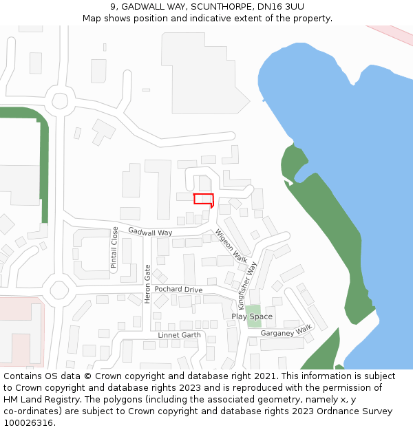 9, GADWALL WAY, SCUNTHORPE, DN16 3UU: Location map and indicative extent of plot