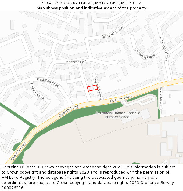 9, GAINSBOROUGH DRIVE, MAIDSTONE, ME16 0UZ: Location map and indicative extent of plot