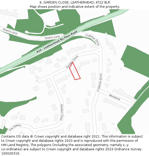 9, GARDEN CLOSE, LEATHERHEAD, KT22 8LR: Location map and indicative extent of plot