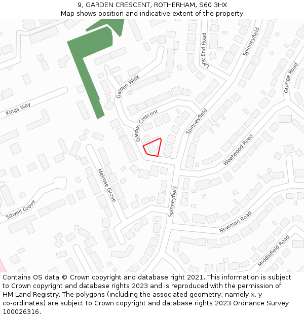 9, GARDEN CRESCENT, ROTHERHAM, S60 3HX: Location map and indicative extent of plot