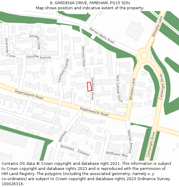 9, GARDENIA DRIVE, FAREHAM, PO15 5DN: Location map and indicative extent of plot