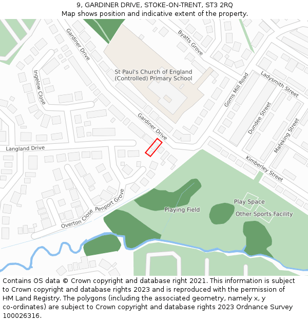 9, GARDINER DRIVE, STOKE-ON-TRENT, ST3 2RQ: Location map and indicative extent of plot