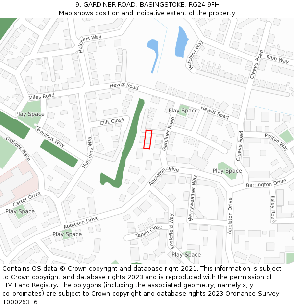 9, GARDINER ROAD, BASINGSTOKE, RG24 9FH: Location map and indicative extent of plot