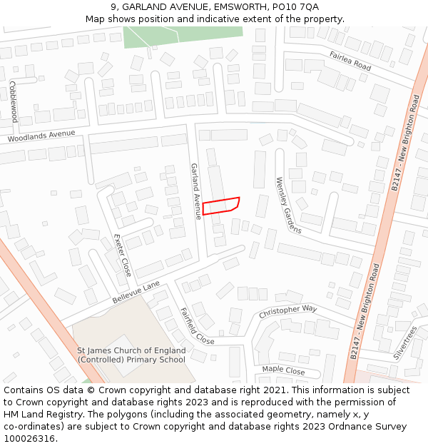 9, GARLAND AVENUE, EMSWORTH, PO10 7QA: Location map and indicative extent of plot
