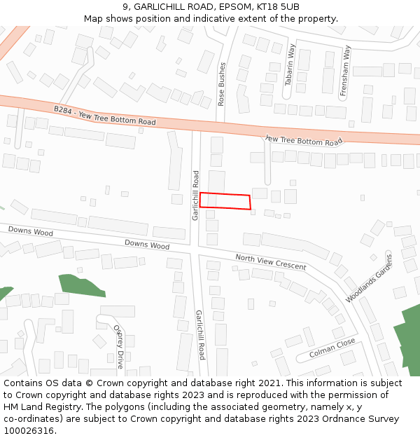 9, GARLICHILL ROAD, EPSOM, KT18 5UB: Location map and indicative extent of plot