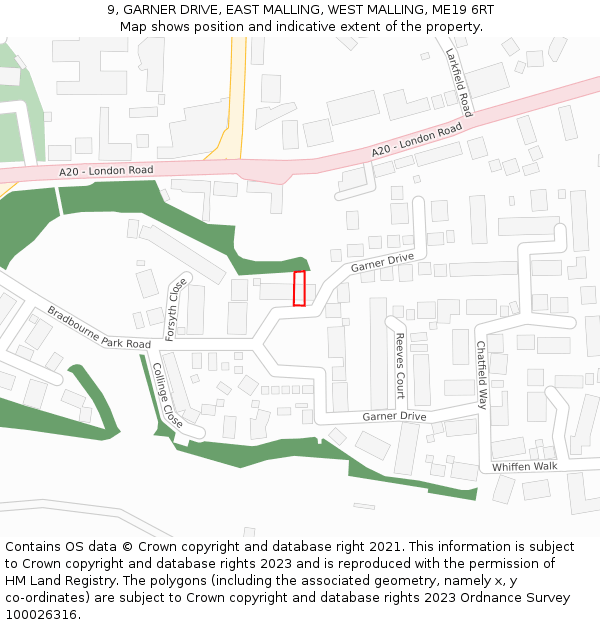 9, GARNER DRIVE, EAST MALLING, WEST MALLING, ME19 6RT: Location map and indicative extent of plot