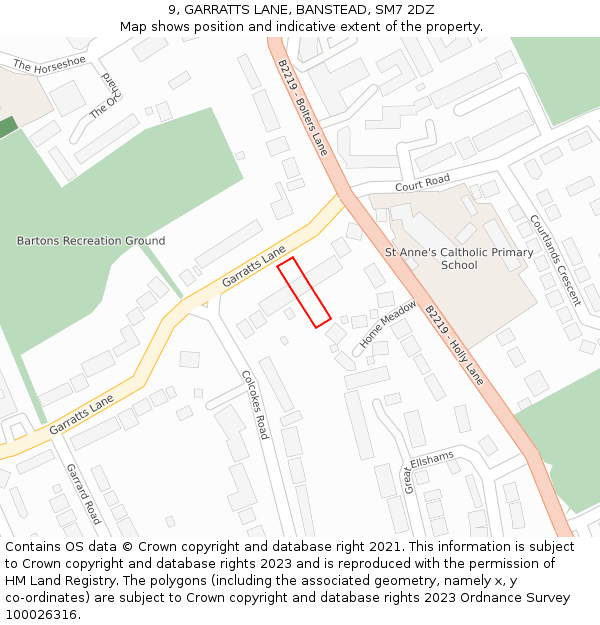 9, GARRATTS LANE, BANSTEAD, SM7 2DZ: Location map and indicative extent of plot