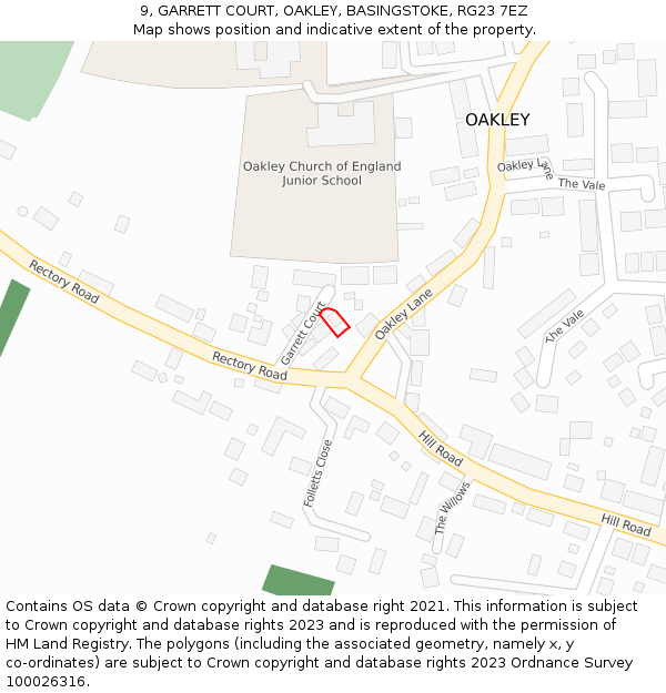 9, GARRETT COURT, OAKLEY, BASINGSTOKE, RG23 7EZ: Location map and indicative extent of plot