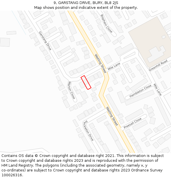 9, GARSTANG DRIVE, BURY, BL8 2JS: Location map and indicative extent of plot