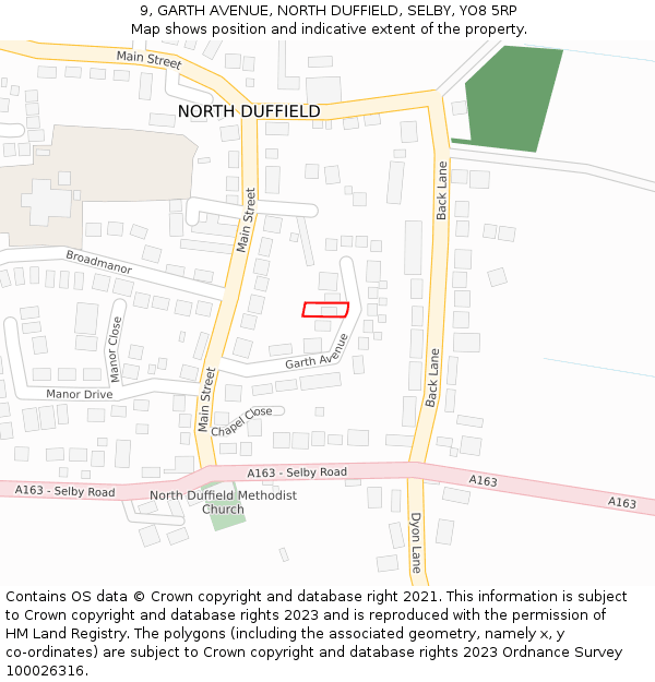 9, GARTH AVENUE, NORTH DUFFIELD, SELBY, YO8 5RP: Location map and indicative extent of plot