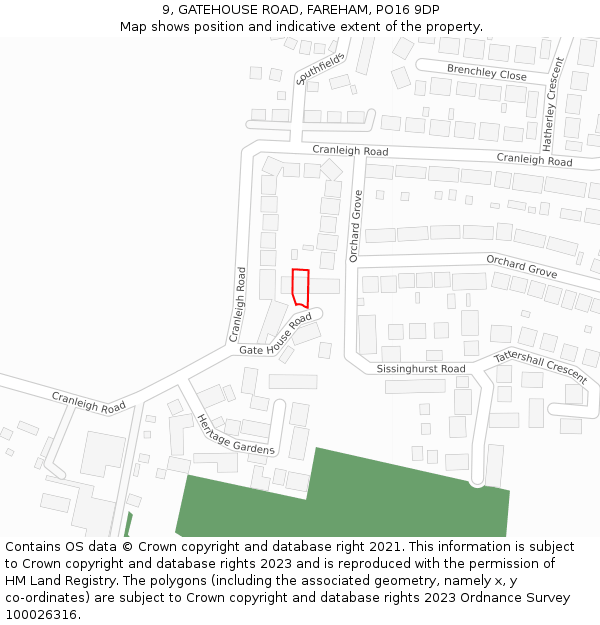 9, GATEHOUSE ROAD, FAREHAM, PO16 9DP: Location map and indicative extent of plot