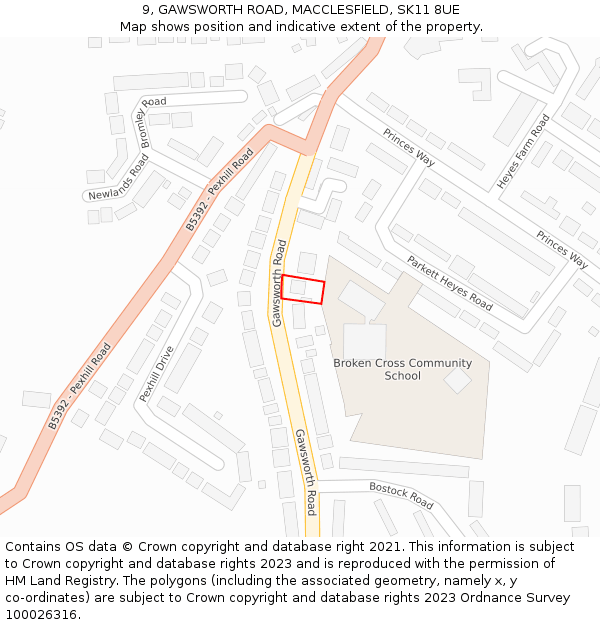 9, GAWSWORTH ROAD, MACCLESFIELD, SK11 8UE: Location map and indicative extent of plot