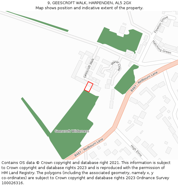 9, GEESCROFT WALK, HARPENDEN, AL5 2GX: Location map and indicative extent of plot