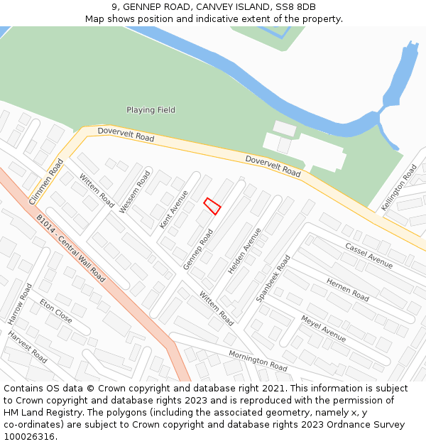 9, GENNEP ROAD, CANVEY ISLAND, SS8 8DB: Location map and indicative extent of plot