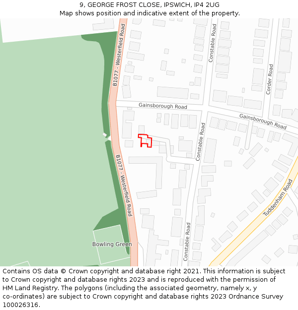 9, GEORGE FROST CLOSE, IPSWICH, IP4 2UG: Location map and indicative extent of plot